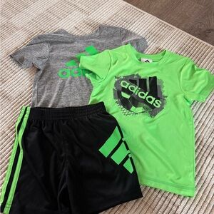 Adidas Kids' Green and Gray Tee Set with Black Shorts